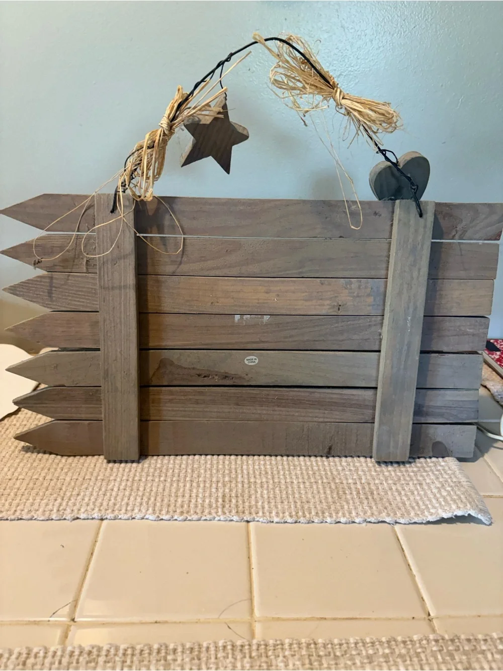 Rustic Wooden American Flag Wall Hanging - Red, Blue, Beige
